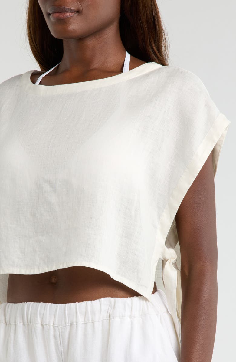 Elan Cropped Linen Cover-Up Top, Alternate, color, White