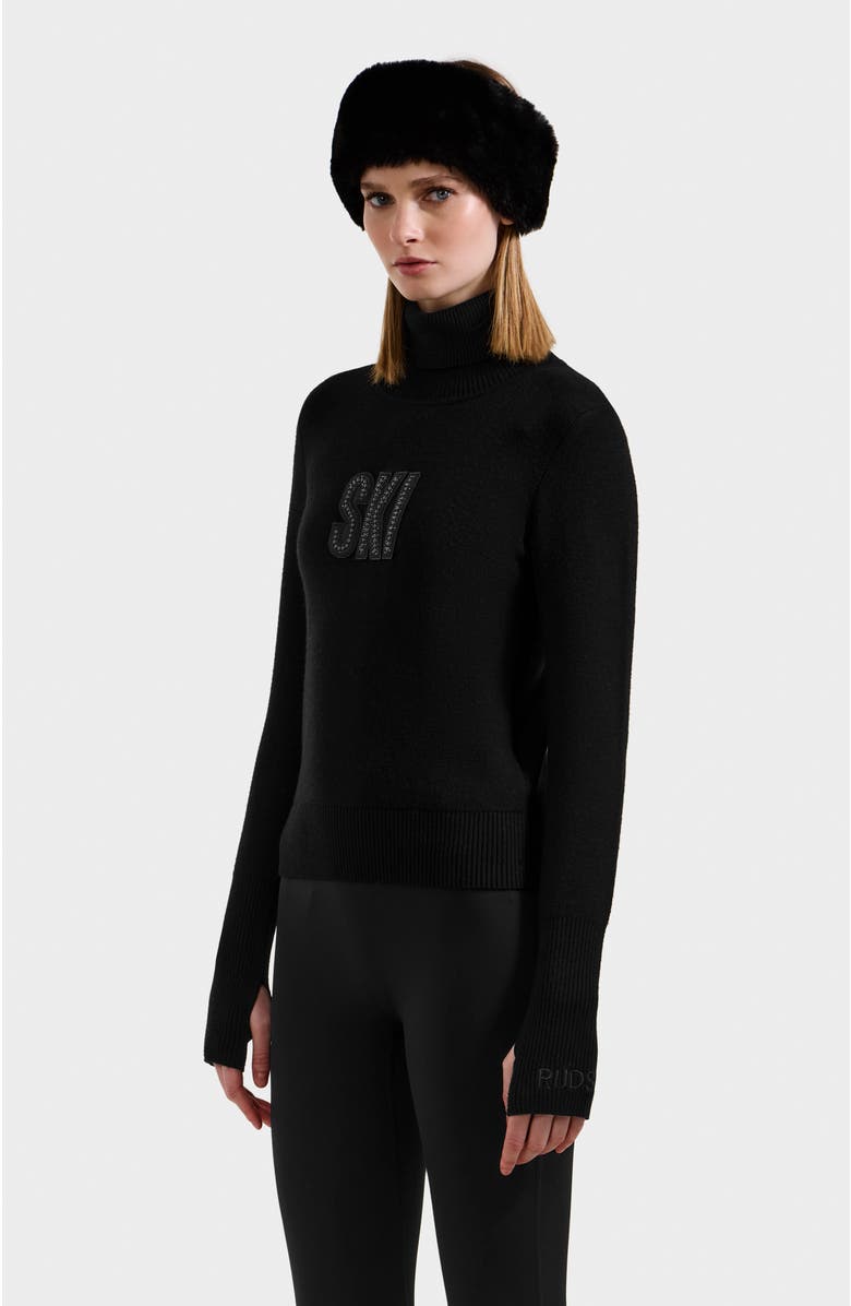 Rudsak Novie Knit Embellished Ski Logo Turtleneck Sweater, Alternate, color, Black