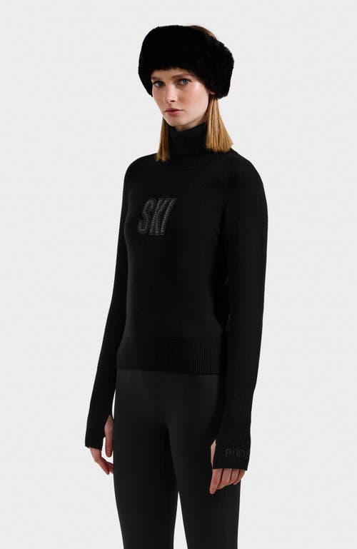 Rudsak Novie Knit Embellished Ski Logo Turtleneck Sweater In Black