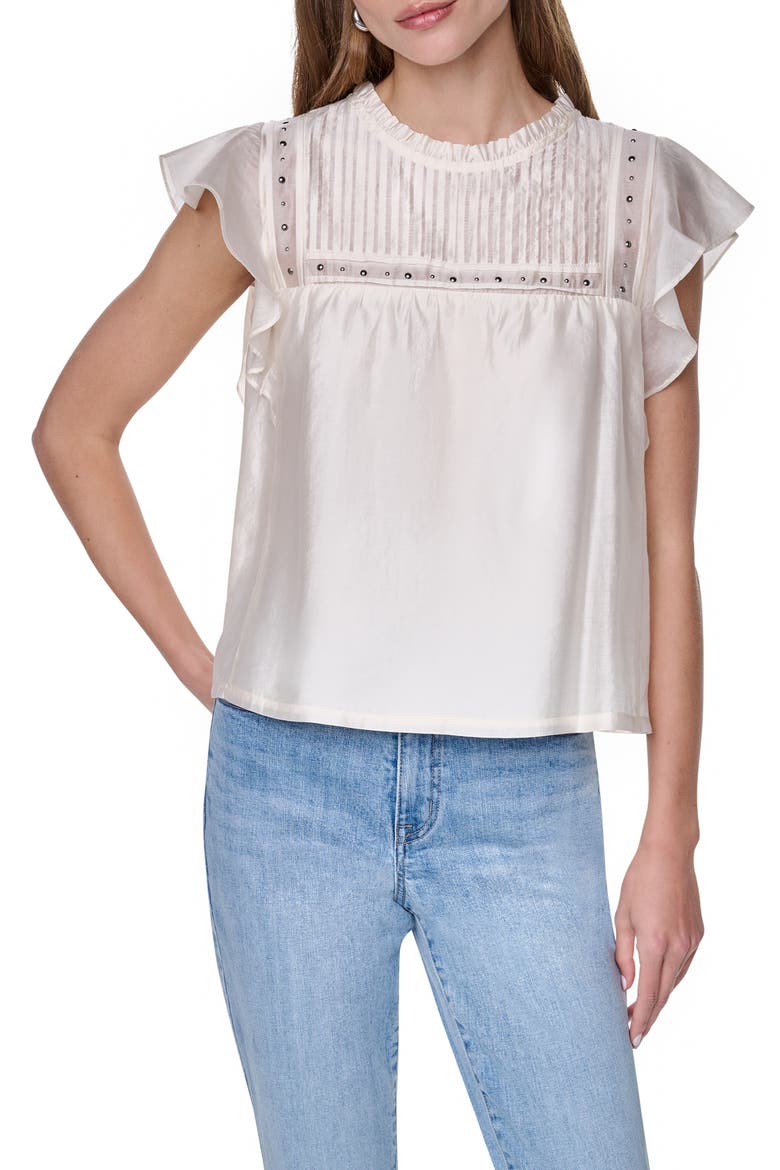 Studded Pintuck Top, Main, color, COCONUT