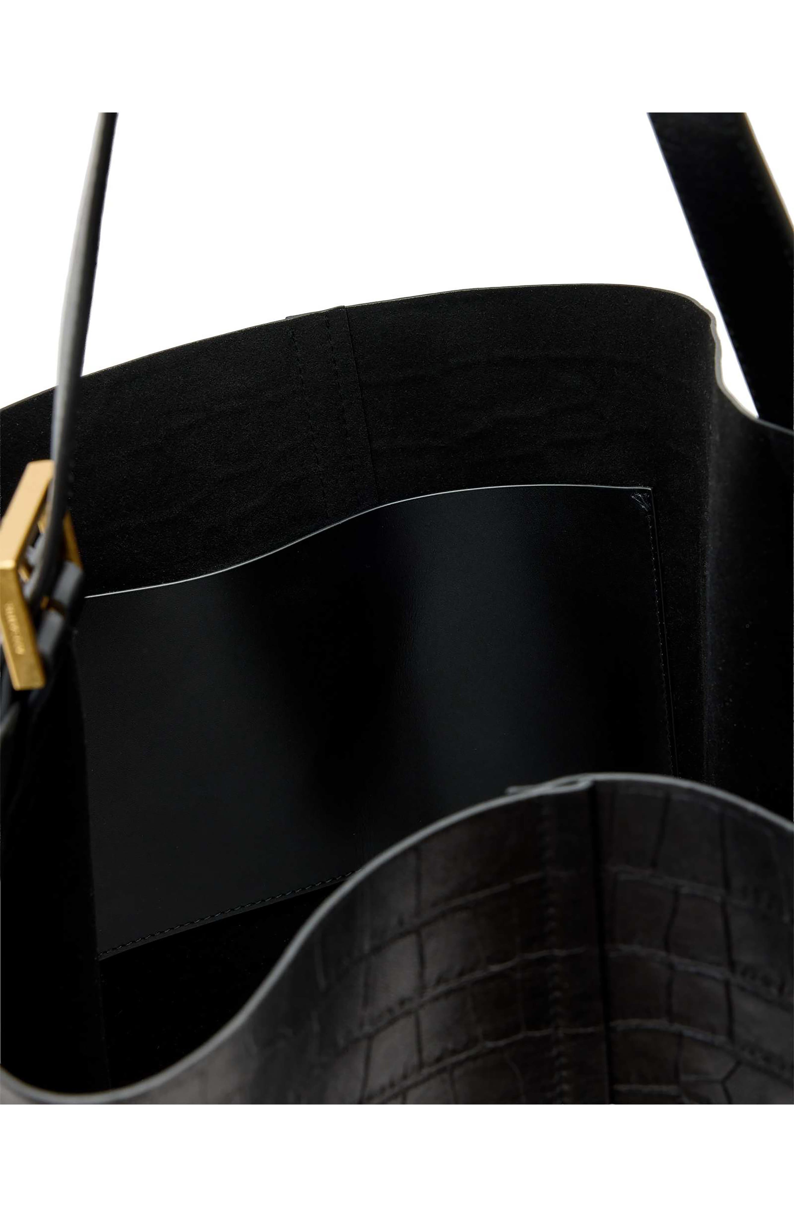 Asha Croc Embossed Leather Shoulder Bag, Alternate, color, BLACK