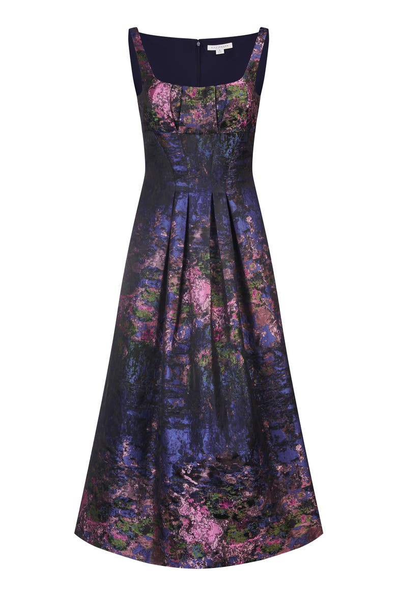 June Floral Jacquard Cocktail Midi Dress, Alternate, color, DARK NAVY