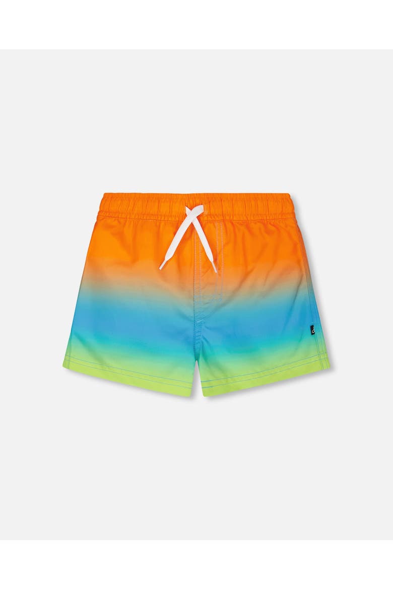 Mid Thigh Elastic Waist Gradient Boardshorts, Main, color, Orange, Blue & Green Gradient