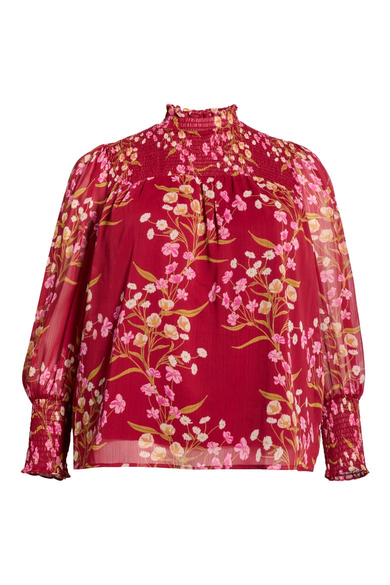 Ginnie Floral Balloon Sleeve Top, Alternate, color, BURG-MULTI