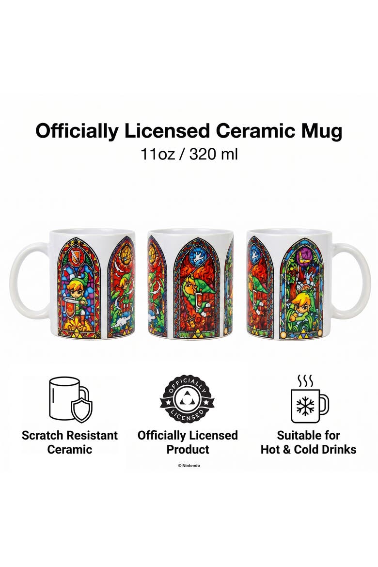 11 oz The Legend of Zelda Stained Glass Ceramic Mug, Alternate, color, White