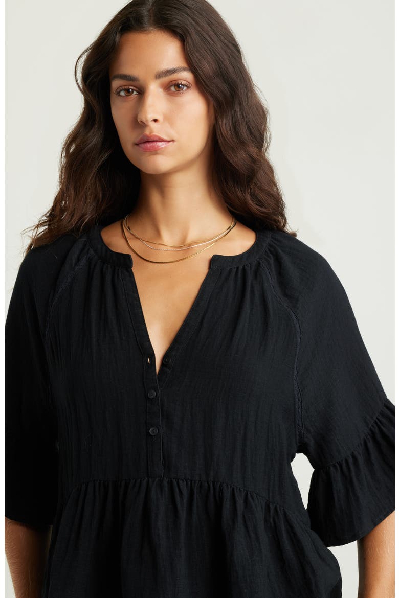Ruffle Peplum Top, Alternate, color, BLACK
