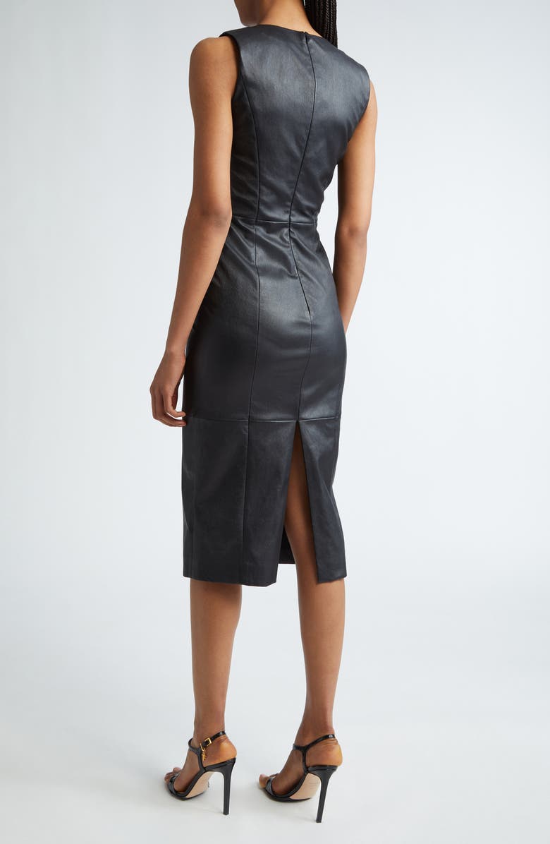 Michael Kors Collection Twist Front Leather Midi Dress, Alternate, color,