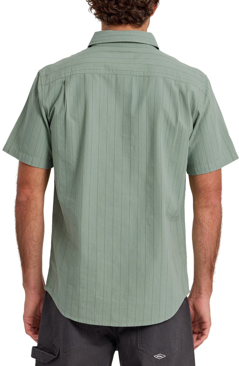 Quiksilver Dobby Stripe Classic Short Sleeve Cotton Button-Up Shirt, Alternate, color, Lily Pad