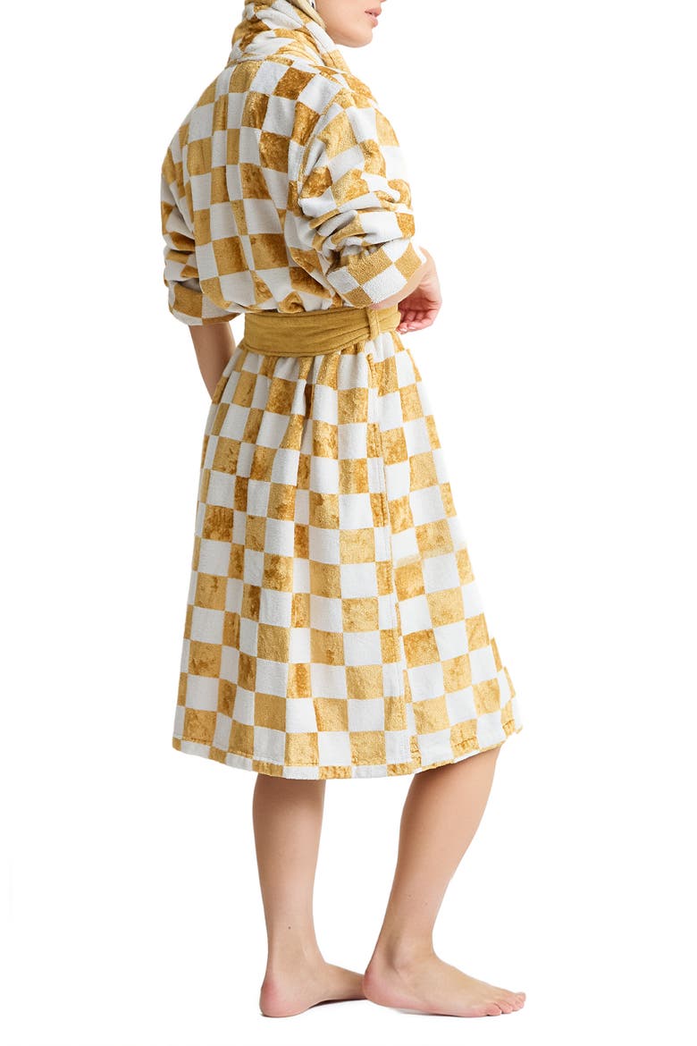 Checkerboard Gold White Bath Robe, Alternate, color, Gold & White