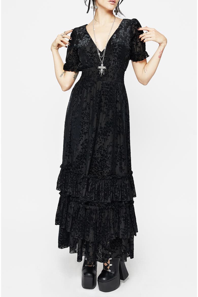 Lilias Devoré Tiered Maxi Dress, Main, color, Black