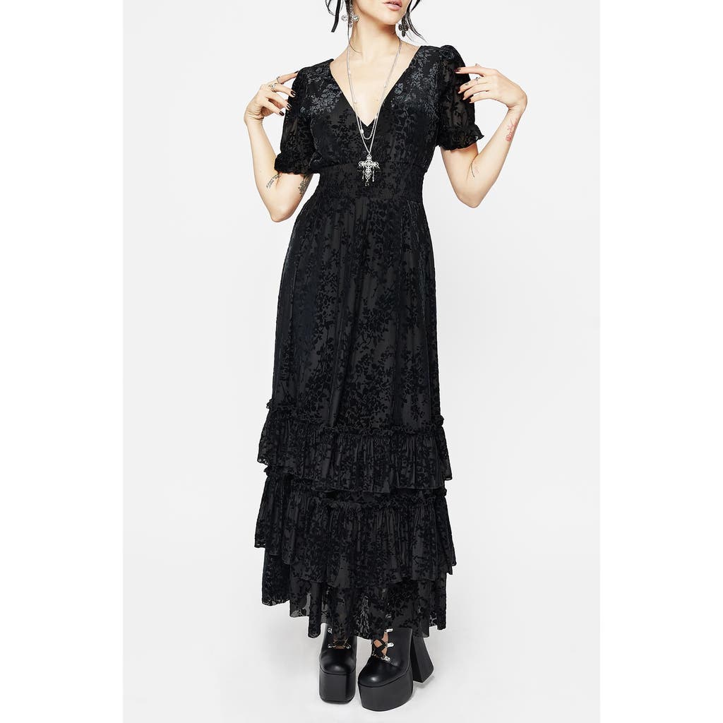 Disturbia Lilias Devoré Tiered Maxi Dress in Black at Nordstrom, Size 8