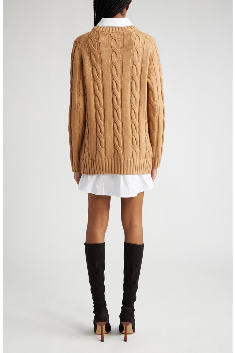 Aldrin Mixed Media Long Sleeve Sweater Dress, Alternate, color, CAMEL/ WHITE