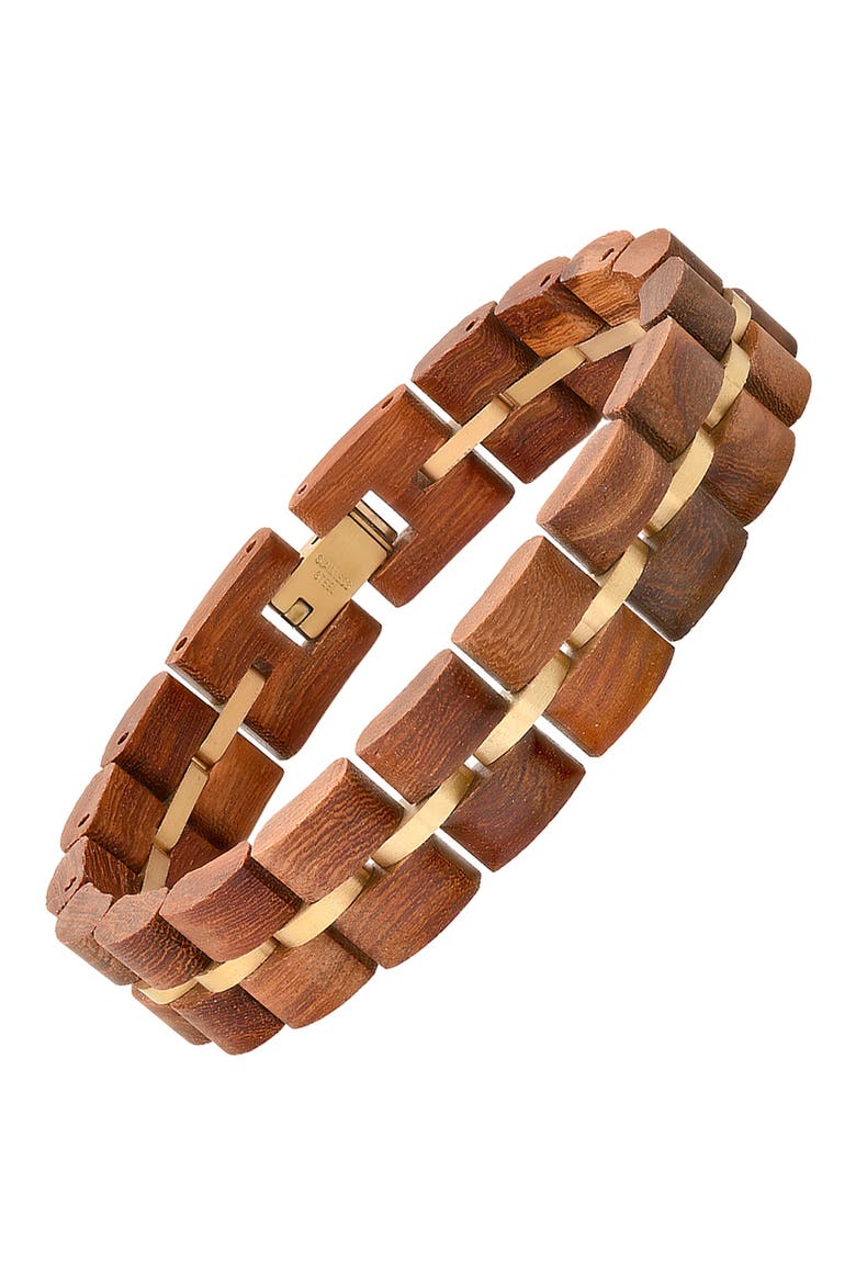 Men's Stainless Steel Wood Bracelet, Alternate, color, GOLD/BROWN