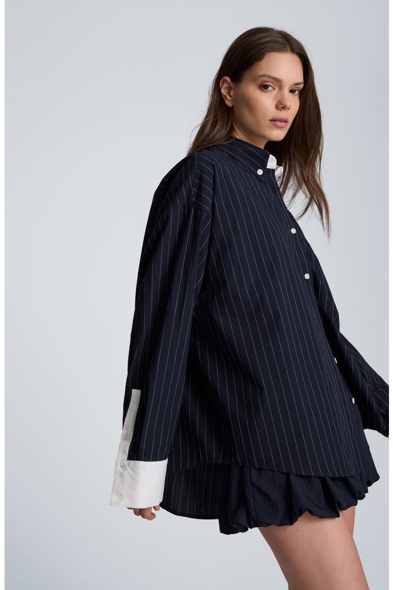 Pinstriped Cotton Button-Up Shirt, Alternate, color, DK NAVY/ PURE WHITE