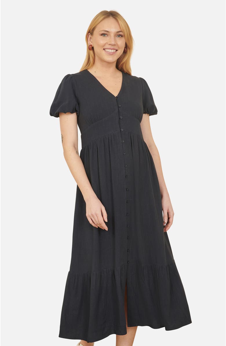 Yumi Viscose Button Through Midi Dress, Alternate, color, Navy