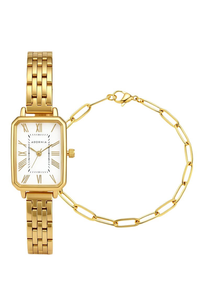 Prague Watch and Paperclip Bracelet Set, Main, color, GOLD/ WHITE