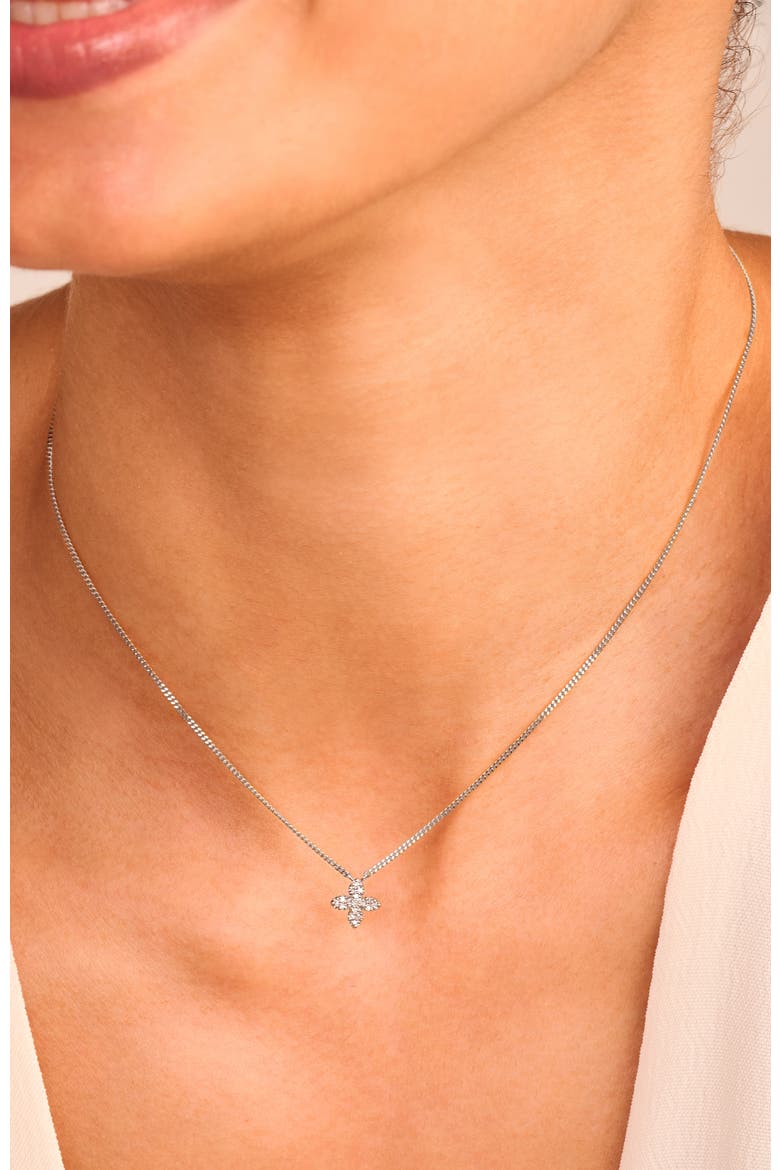Little Flower Diamond Necklace |  17 natural diamonds | 925 Sterling Silver | Necklace | 15 - 16.5 in | White Rhodium, Alternate, color, White Rhodium