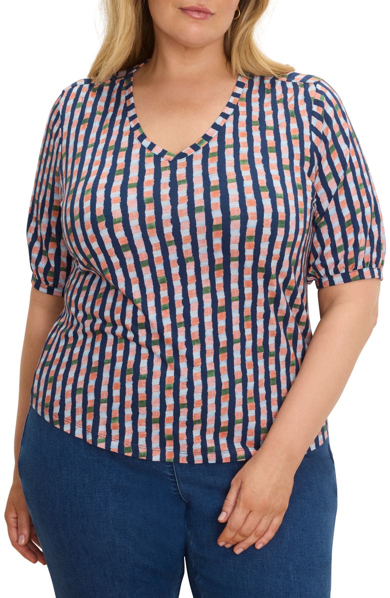 NZT by NIC+ZOE Elbow Sleeve V-Neck T-Shirt, Main, color, Indigo Multi