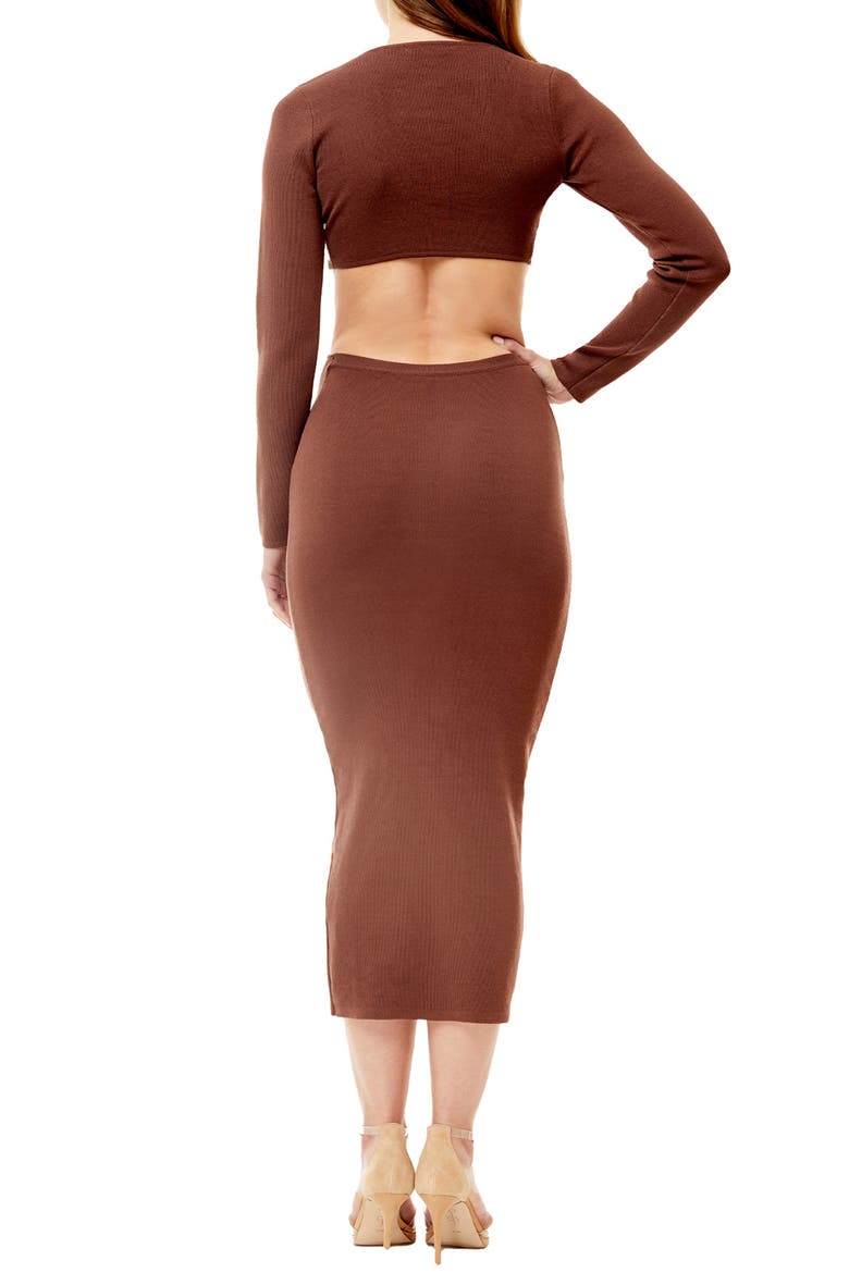 Zuma Long Sleeve Cutout Midi Dress, Alternate, color, NUTMEG