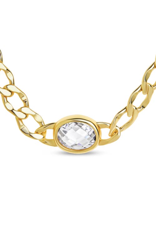 Sterling Forever Rebel Station Cubic Zirconia Curb Chain Necklace In Gold
