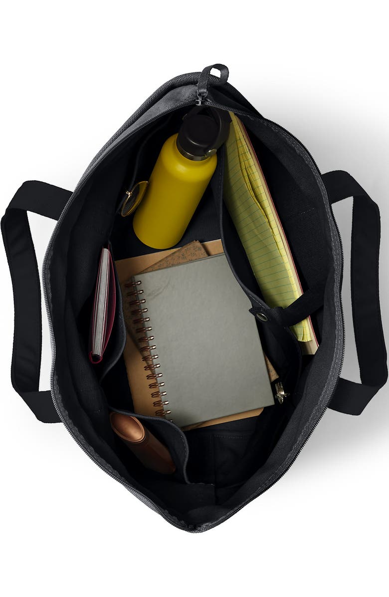 Lands' End Zip Top Canvas Tote Bag, Alternate, color, Black/Black