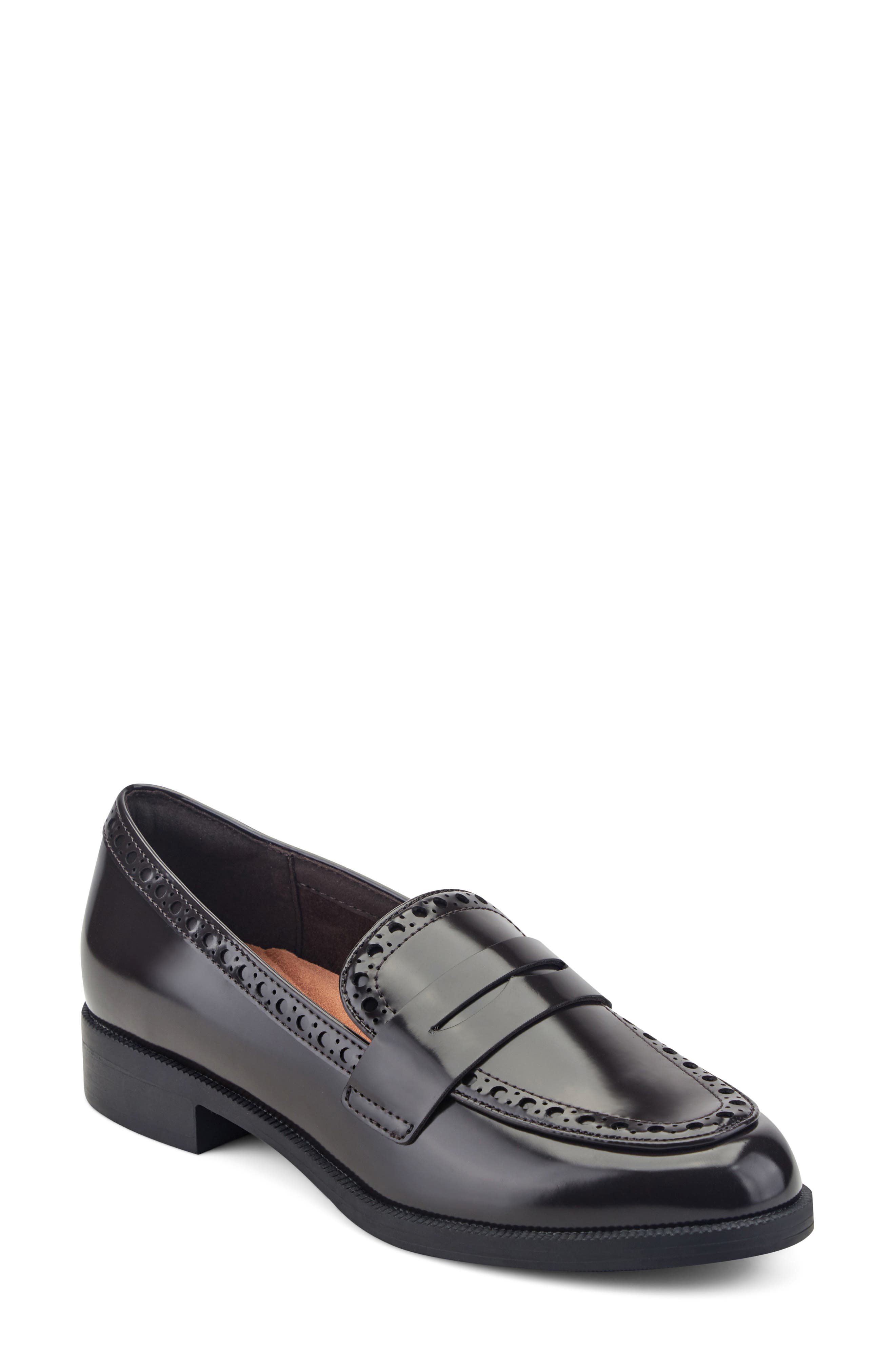 Ori Faux Leather Penny Loafer, Main, color, DARK BROWN