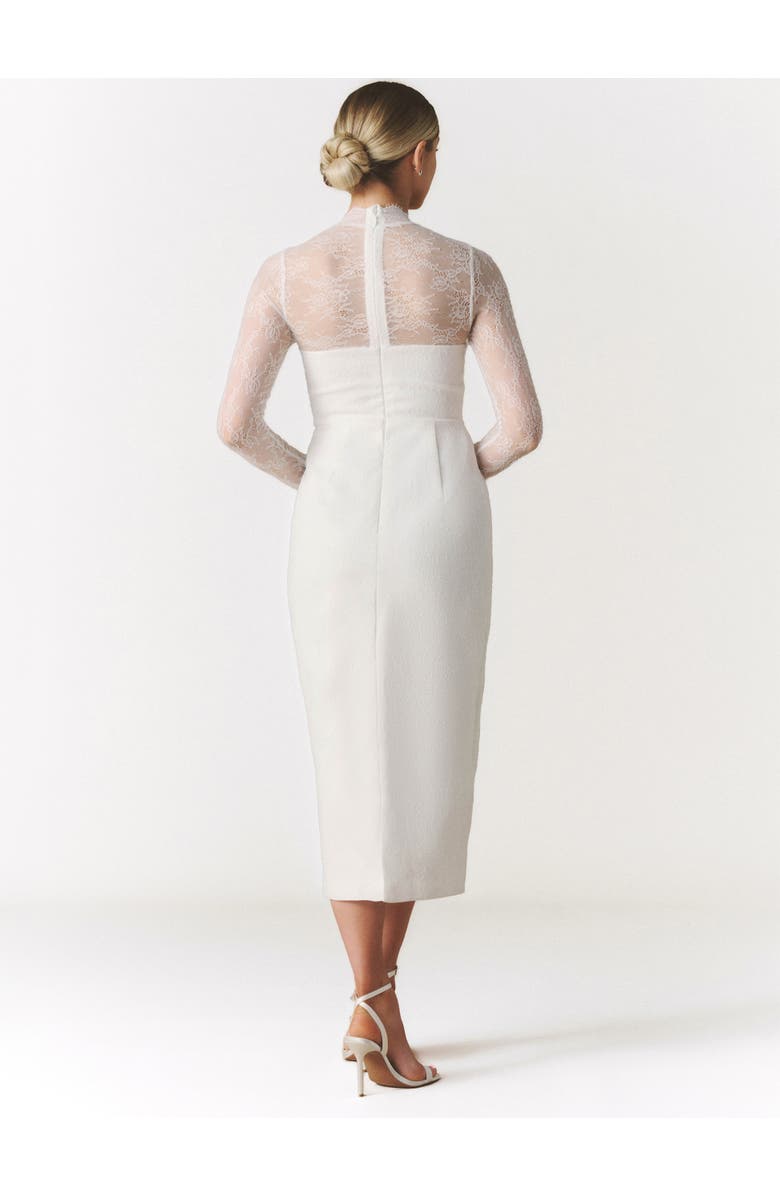 Six Stories Lace Sleeve Cup Detail Midi Dress, Alternate, color, White