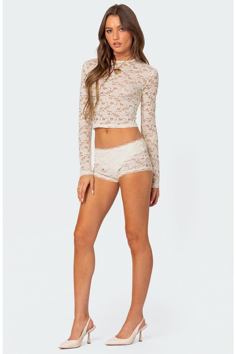 Estella Sheer Lace Crop Top, Alternate, color, CREAM