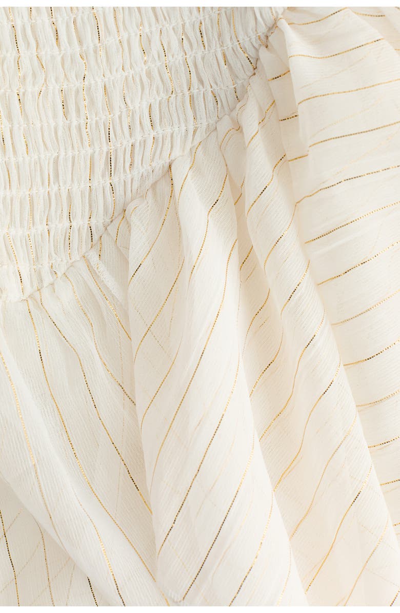 H&M Smocked Strappy Dress, Alternate, color, White/Gold-Colored