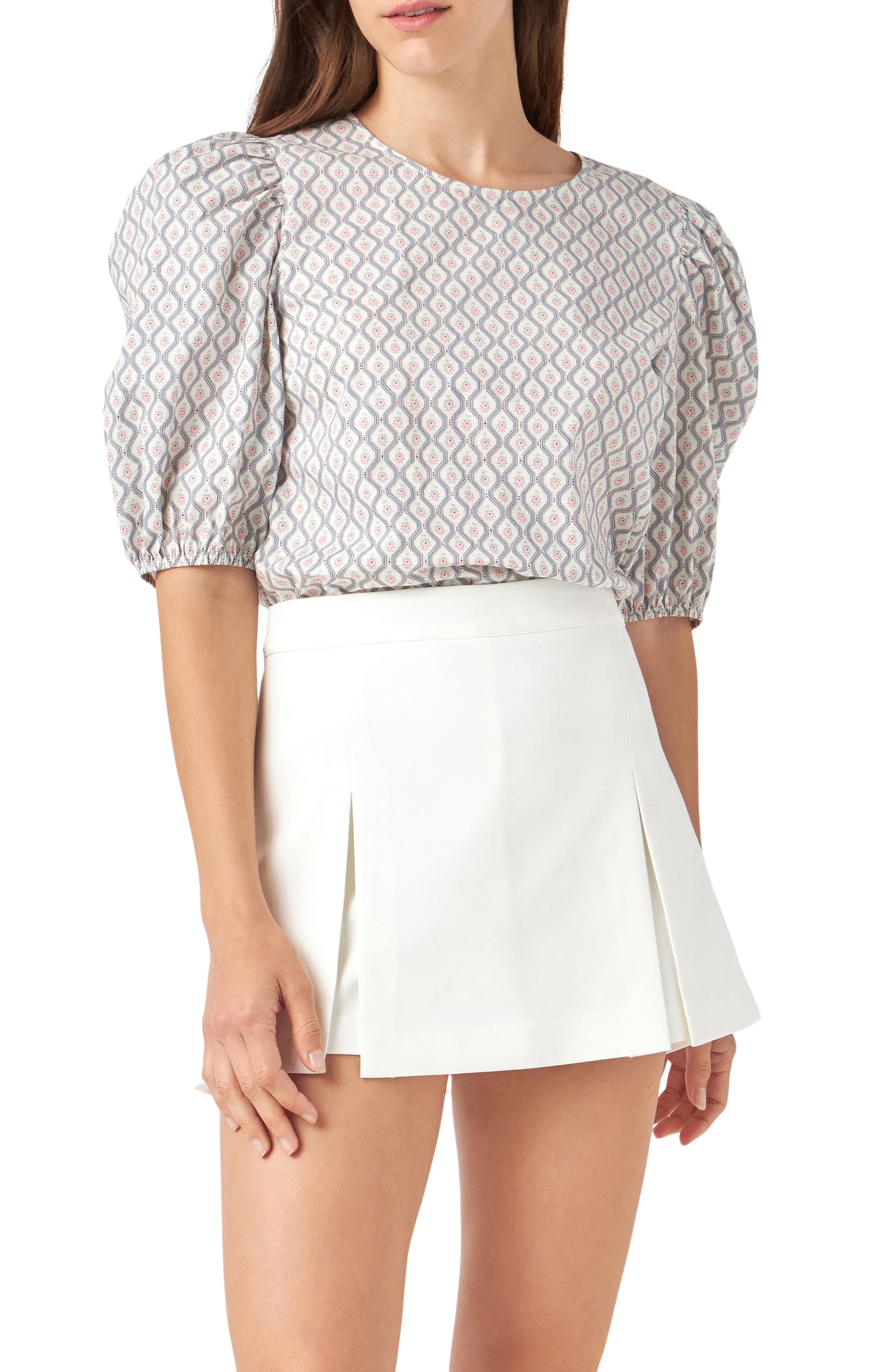 English Factory Floral Print Puff Sleeve Top