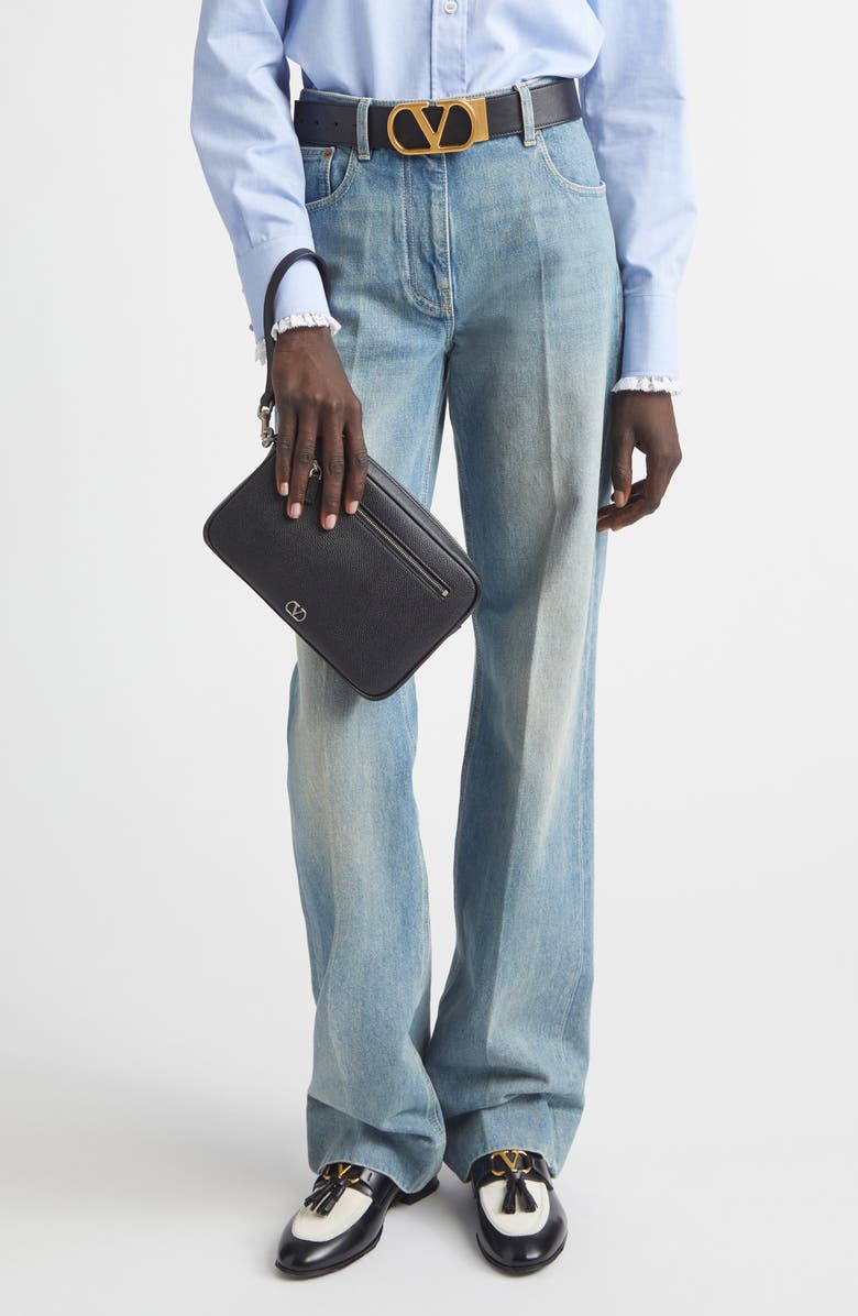 Valentino Signature VLOGO Zip Pouch, Alternate, color, Black