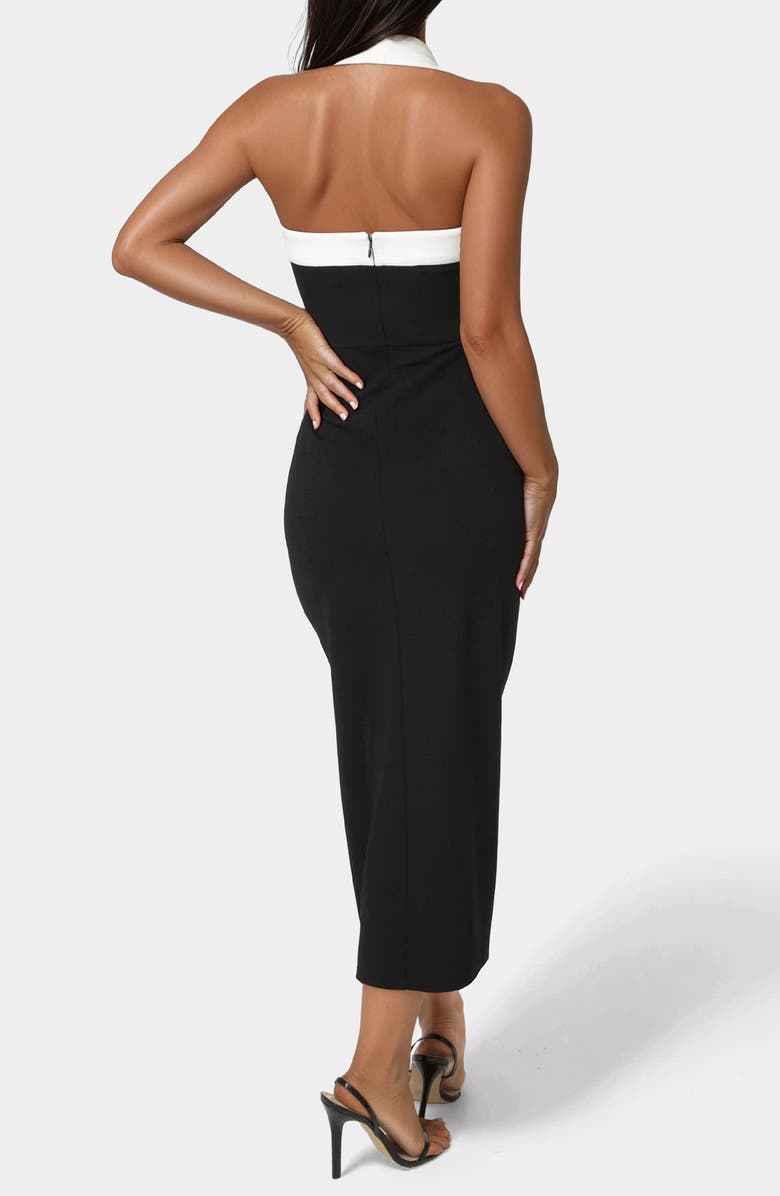 bebe Colorblock Halter Neck Midi Dress, Alternate, color, Black/ White
