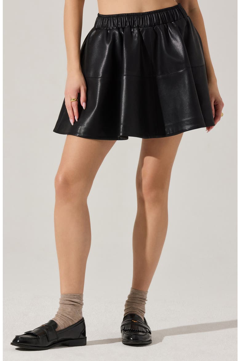 Chelsey Flare Faux Leather Miniskirt, Main, color, BLACK