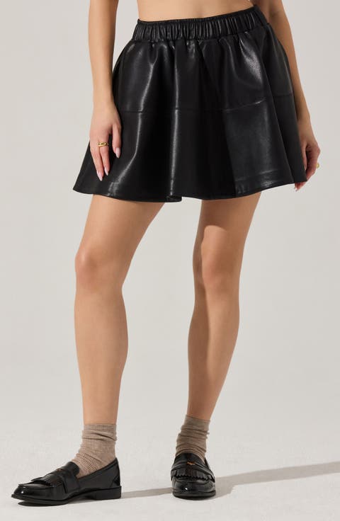 Chelsey Flare Faux Leather Miniskirt