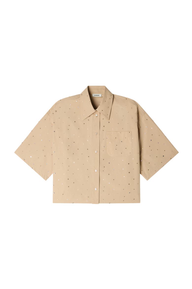 Cotton shirt with rhinestones, Alternate, color, Beige
