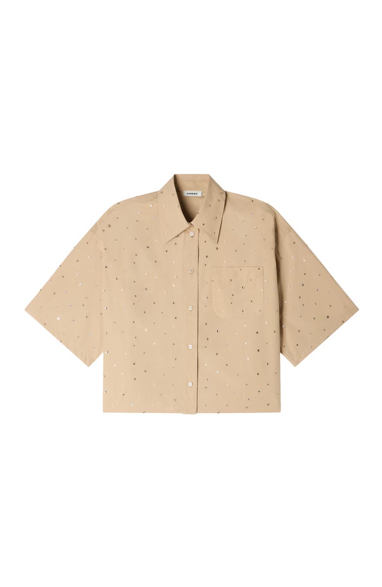 SANDRO Cotton shirt with rhinestones, Alternate, color, Beige