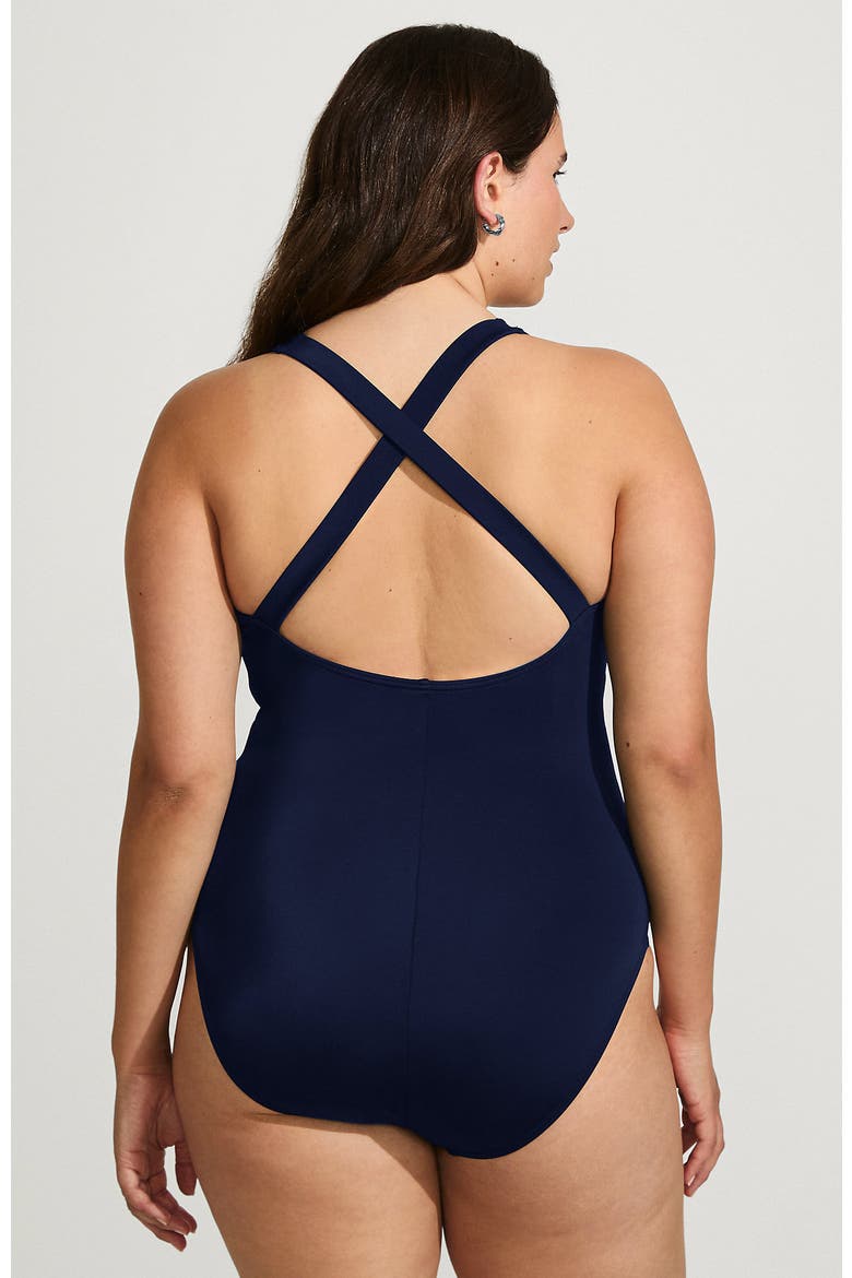 Chlorine Resistant Scoop Neck X-Back High Leg Soft Cup Tugless Sporty One Piece Swimsuit, Alternate, color, Deep Sea Navy