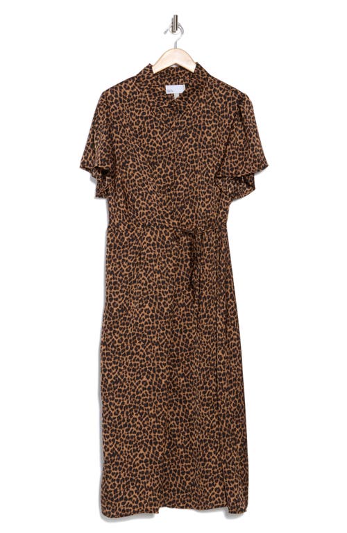 Nordstrom Rack Short Sleeve Wrap Dress In Brown- Black Leopard