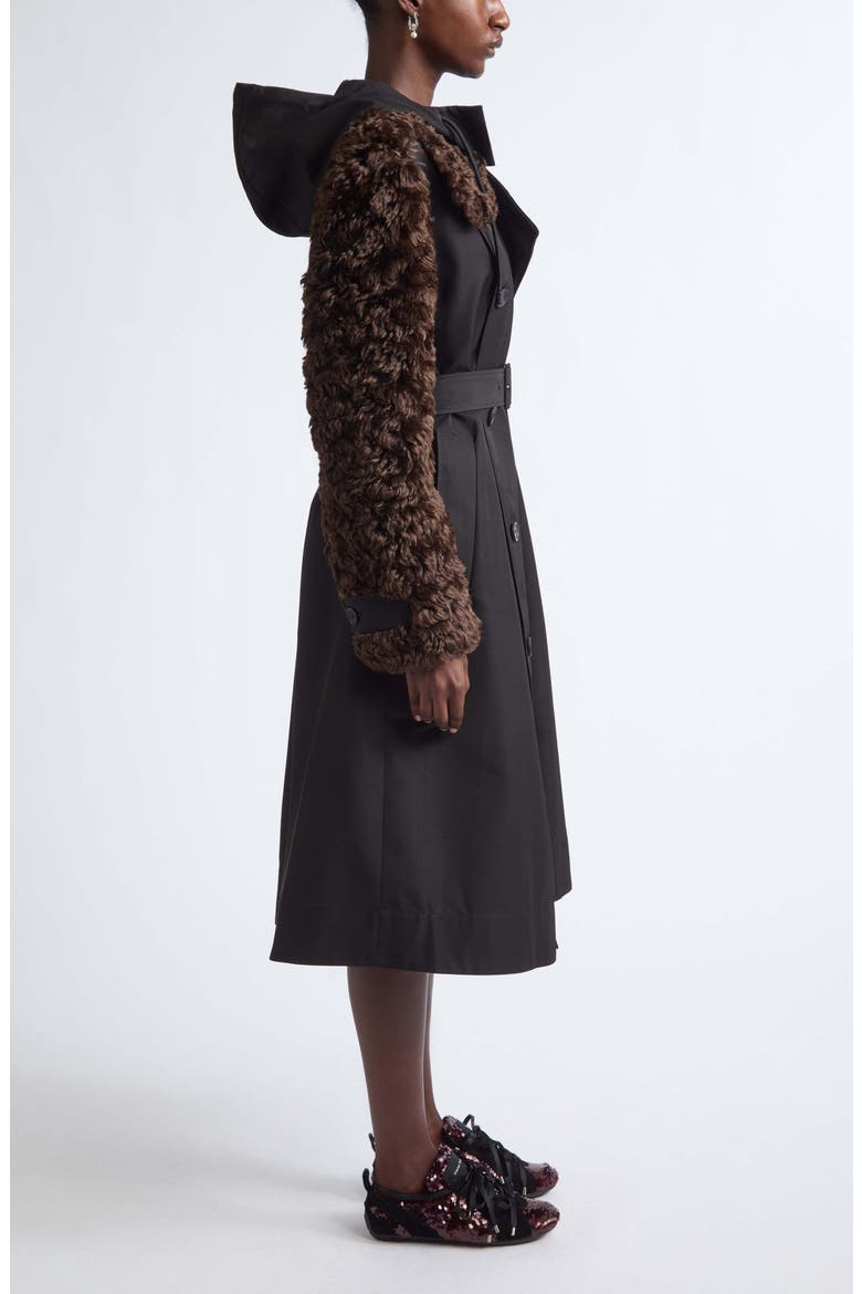 Faux Fur Detail Trench Coat, Alternate, color, BLACK/ BROWN