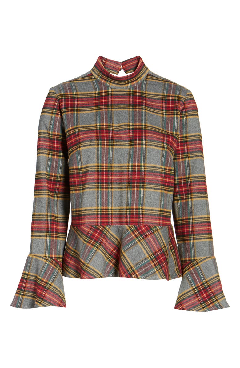 BP. Plaid Ruffle Hem Shirt, Alternate, color, 