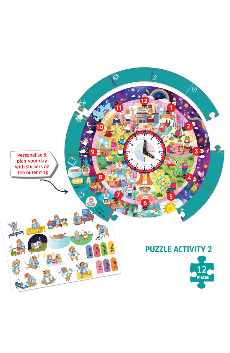 Chalk & Chuckles Busy Bear's Day-Tell the Time Puzzle, Alternate, color, NO COLOR