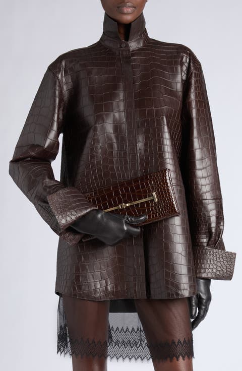 Arc Croc Embossed Leather Clutch