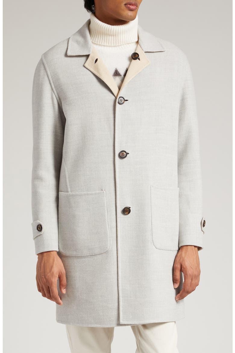 Reversible Double Face Wool Coat, Main, color, LIGHT GREY-SAND-WHITE