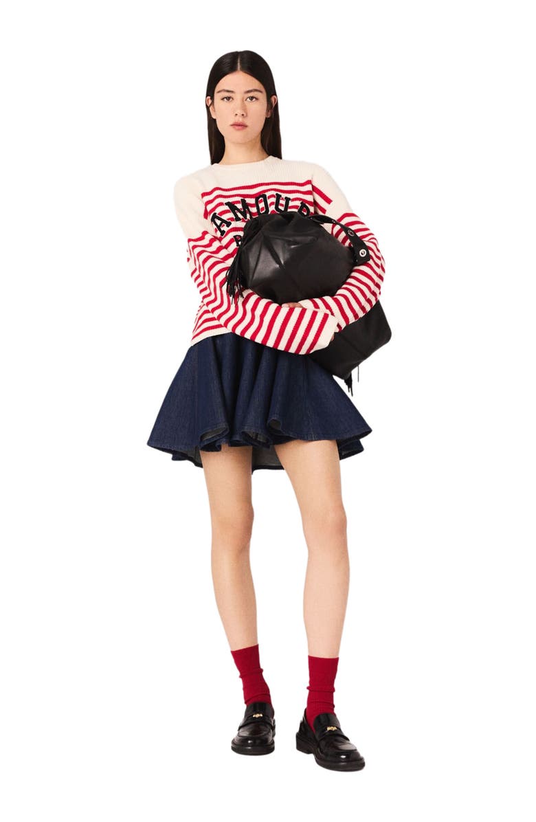 maje Striped rib knit sweater, Main, color, Ecru /Red