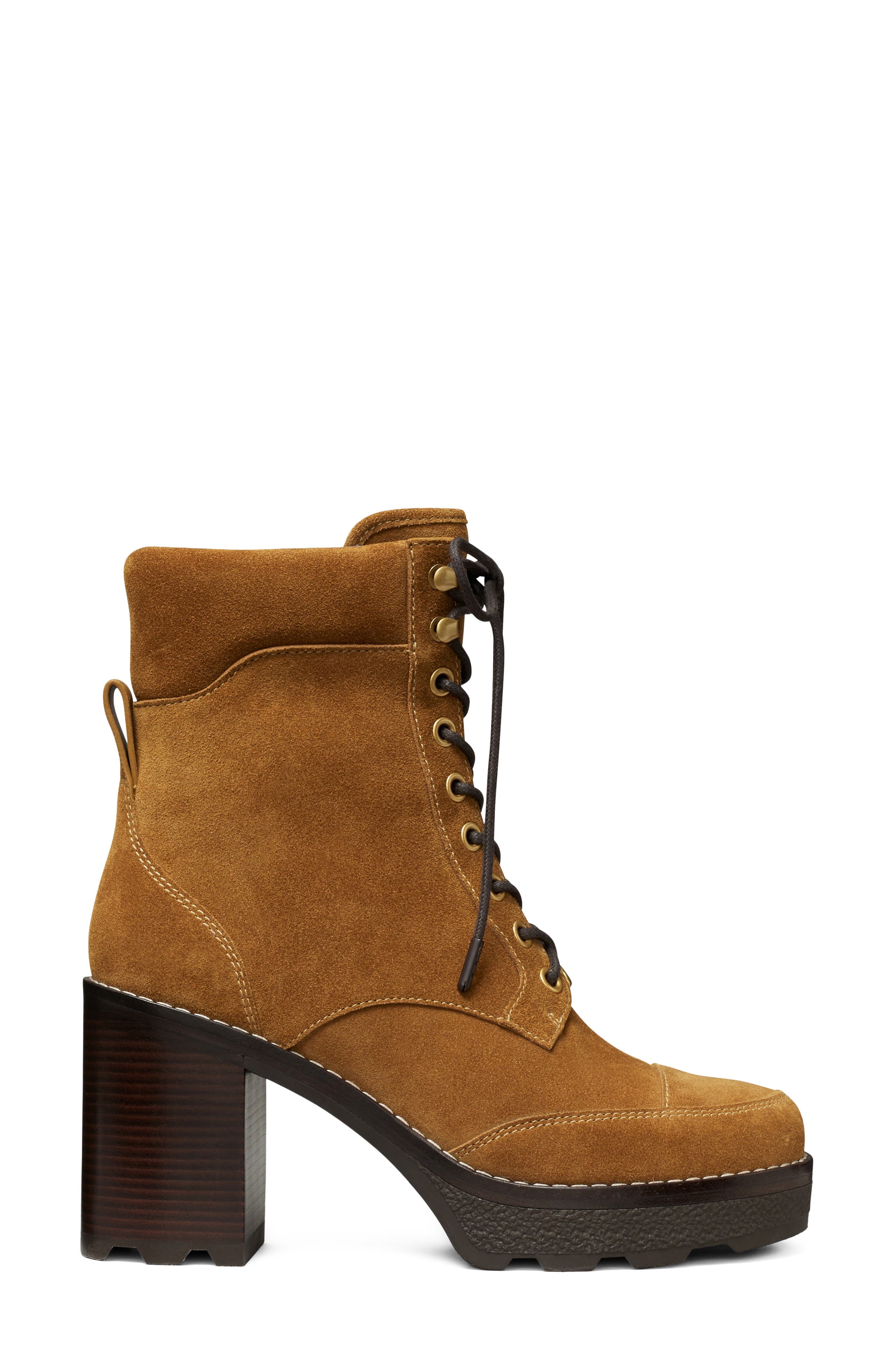 Romy Lug Heel Leather Bootie, Alternate, color, TOFFEE