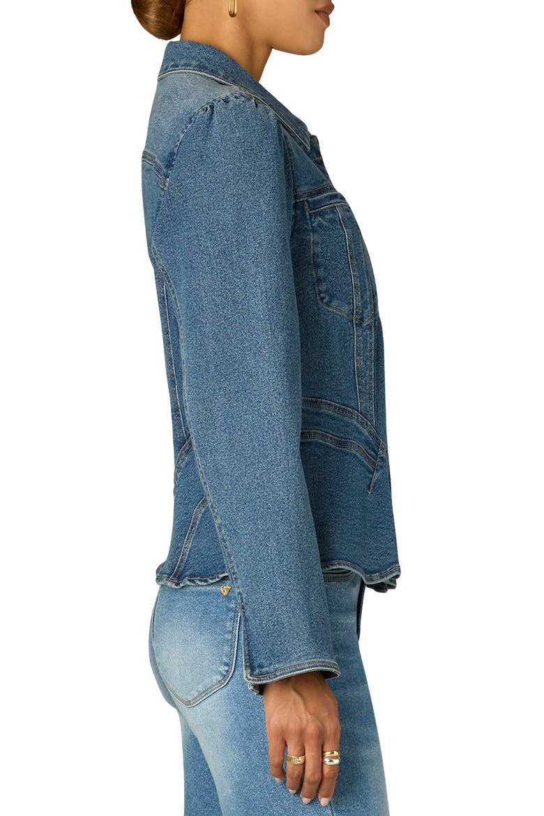 Peplum Denim Jacket, Alternate, color, MID BLUE