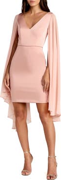 Mac Duggal Women's Cape Sleeve V Neck Sheath Dress