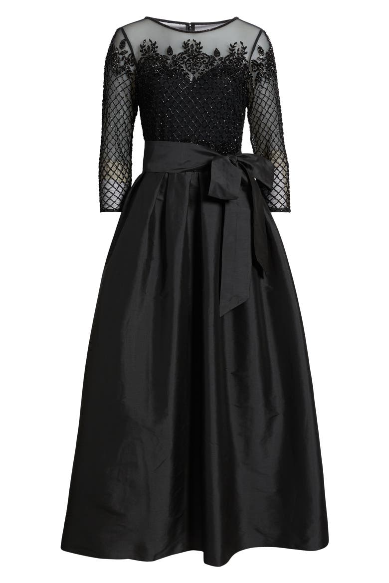 Illusion Neck Beaded A-Line Taffeta Gown, Alternate, color, BLACK