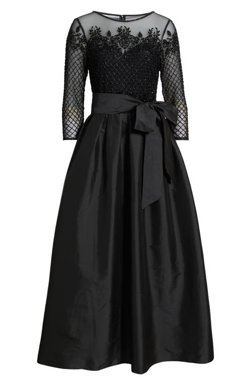 Pisarro Nights Illusion Neck Beaded A-line Taffeta Gown In Black