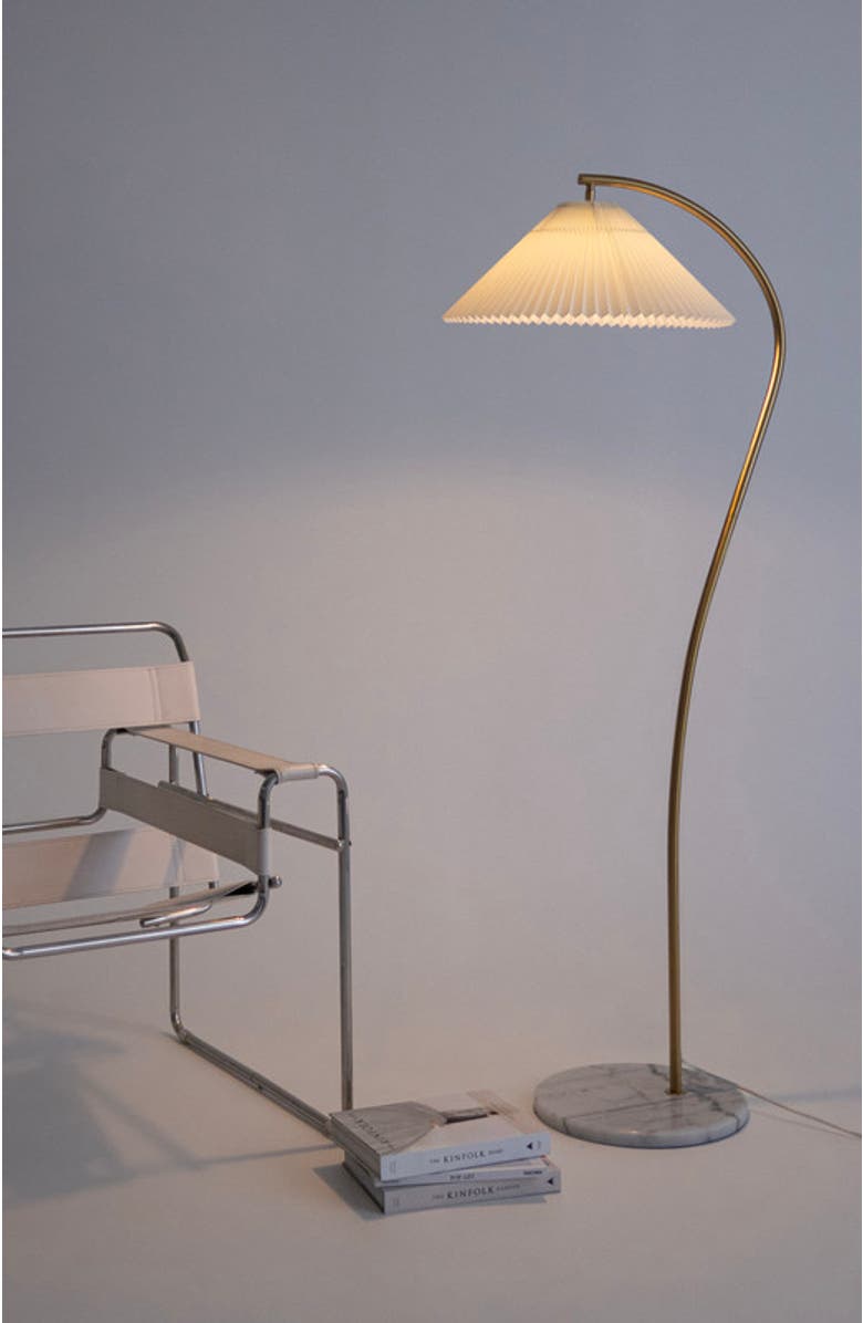 Brightech Athena 62" Gold LED Floor Lamp with Marble Base and Pleated Fabric Shade, Bulb Included, Alternate, color, Antique Brass